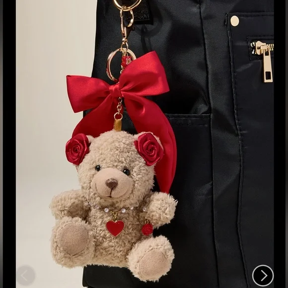 Rosette Teddy Bear Bag Charm - Picture 2 of 2
